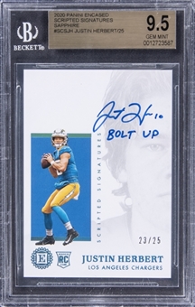 2020 Panini Encased Scripted Signatures Sapphire #SCSJH Justin Herbert Signed & Inscribed Rookie Card "Bolt Up" (#23/25) - BGS GEM MINT 9.5/BGS 10